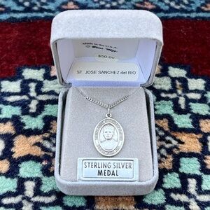 St. Jose Del Sanchez Sterling Silver Oval Religious Medal Necklace 18” Chain